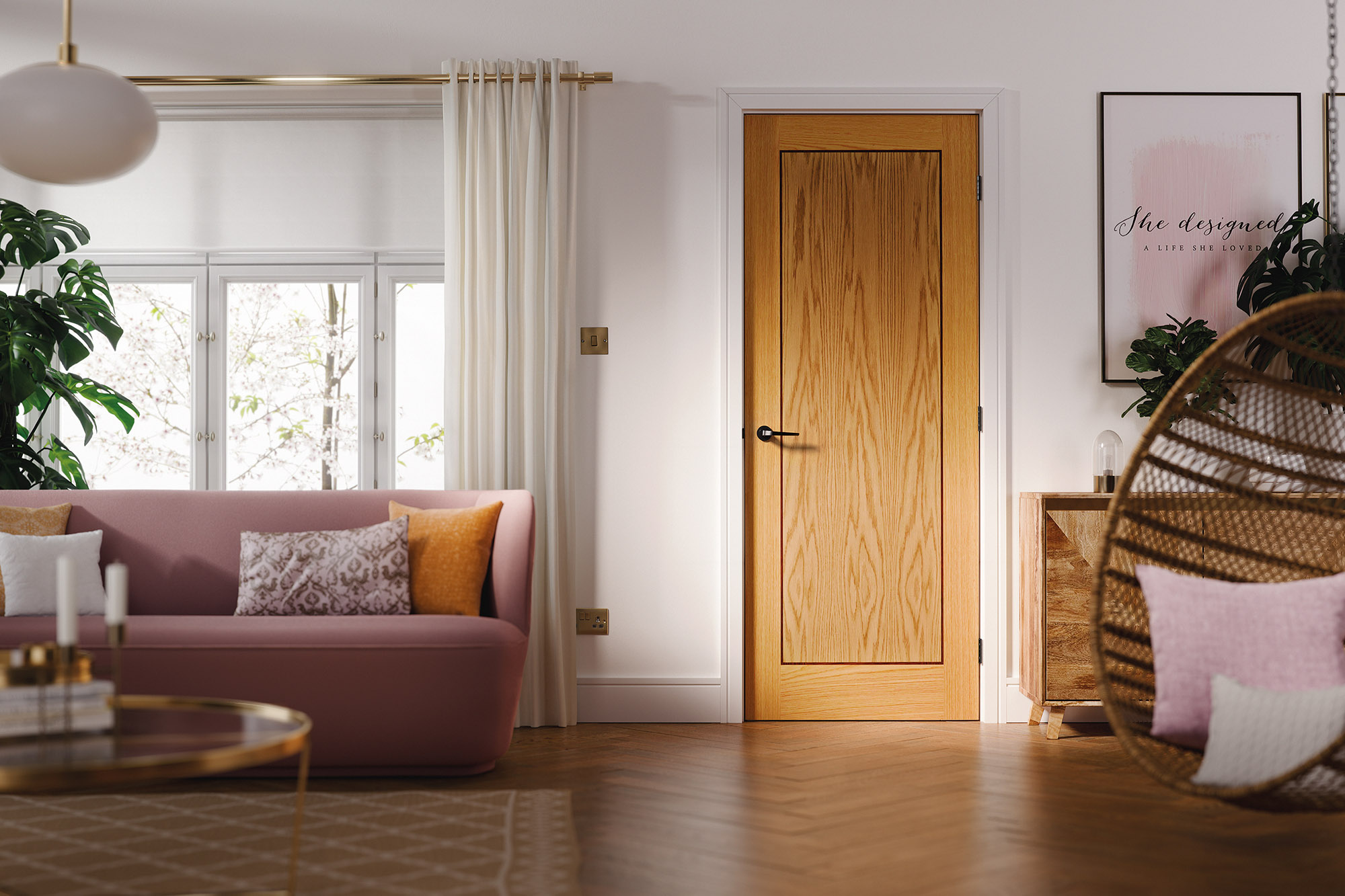 oak internal fire doors with contrasting black handles