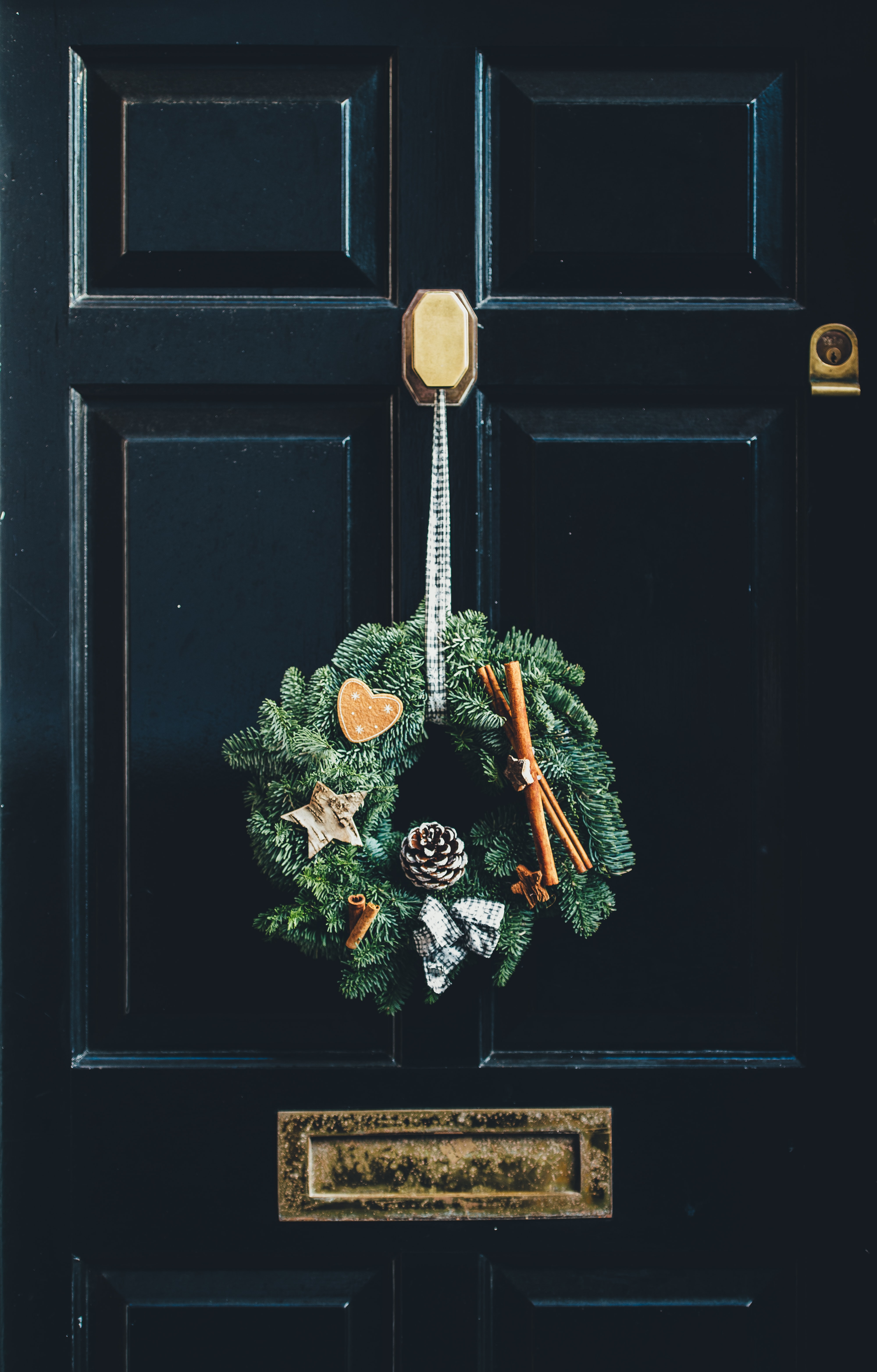 door wreath hanging on door knocker