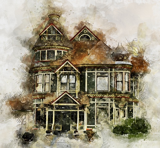 Drawing of a victorian house