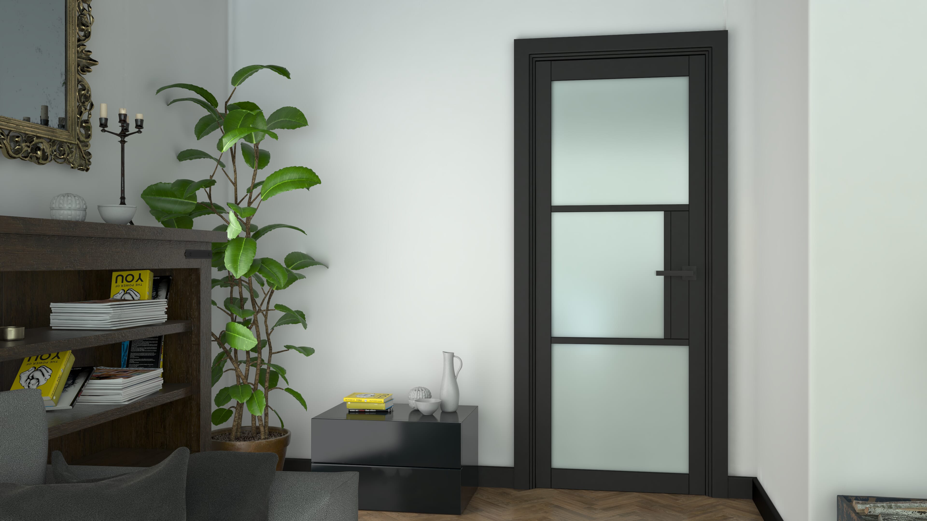 Heritage Black Frosted Glass Internal Doors