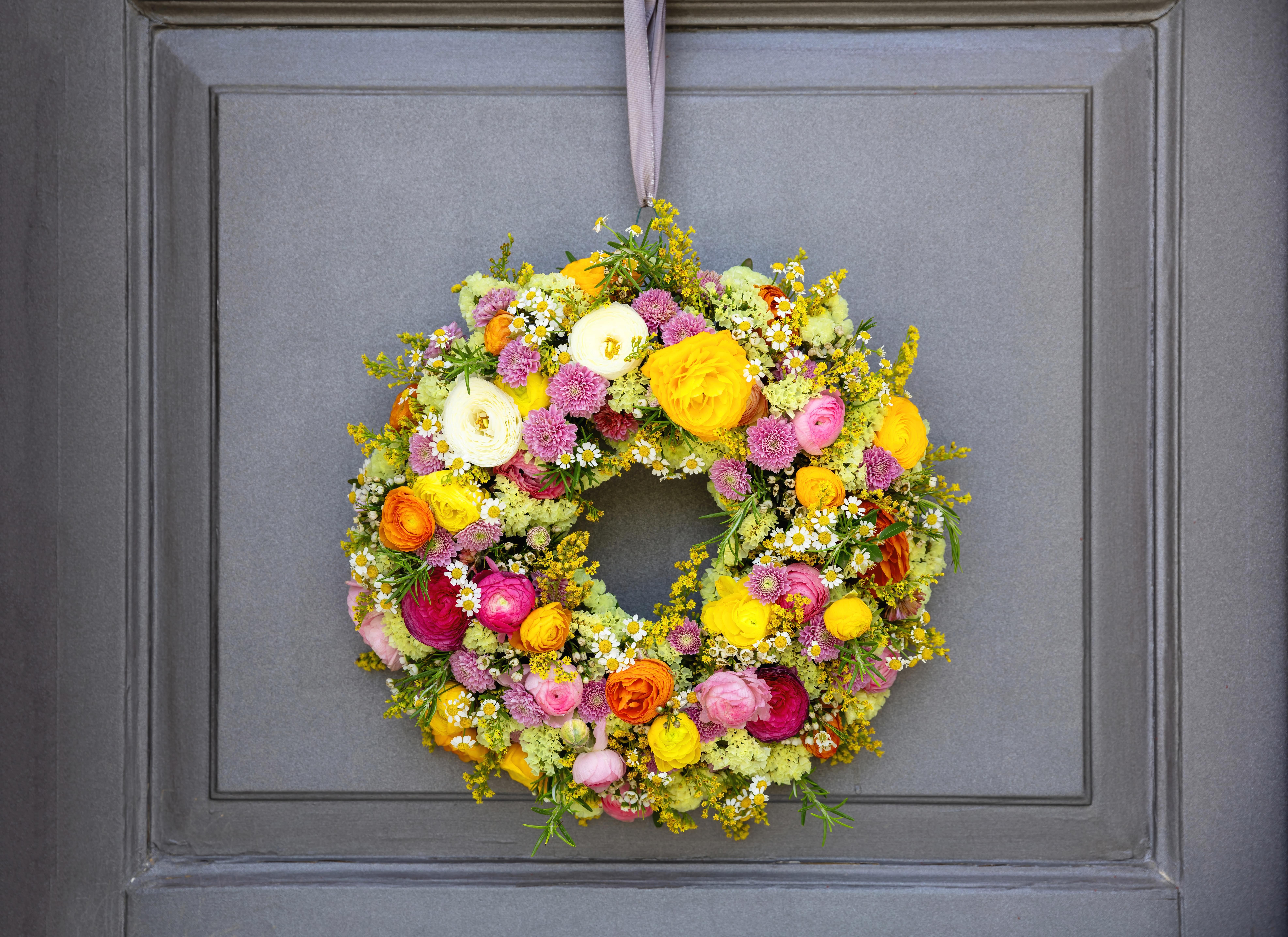 bright floral summer door wreath
